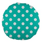 Polka Dots - White on Turquoise Large 18  Premium Round Cushion