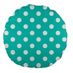 Polka Dots - White on Turquoise Large 18  Premium Flano Round Cushion