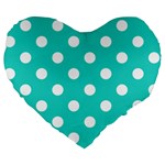 Polka Dots - White on Turquoise Large 19  Premium Heart Shape Cushion