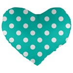 Polka Dots - White on Turquoise Large 19  Premium Flano Heart Shape Cushion