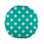 Polka Dots - White on Turquoise Standard 15  Premium Round Cushion