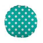 Polka Dots - White on Turquoise Standard 15  Premium Flano Round Cushion