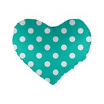 Polka Dots - White on Turquoise Standard 16  Premium Heart Shape Cushion