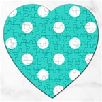 Polka Dots - White on Turquoise Jigsaw Puzzle (Heart)