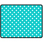 Polka Dots - White on Cyan Fleece Blanket (Medium) (One Side)