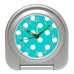 Polka Dots - White on Cyan Desk Alarm Clock