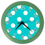 Polka Dots - White on Cyan Color Wall Clock