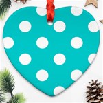 Polka Dots - White on Cyan Ornament (Heart)