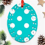 Polka Dots - White on Cyan Ornament (Bell) Ornament (Oval Filigree)