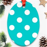 Polka Dots - White on Cyan Ornament (Oval)