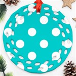 Polka Dots - White on Cyan Ornament (Round Filigree)