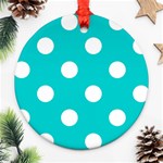 Polka Dots - White on Cyan Ornament (Round)