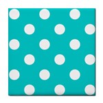 Polka Dots - White on Cyan Tile Coaster