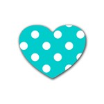 Polka Dots - White on Cyan Rubber Coaster (Heart)