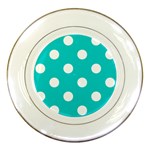 Polka Dots - White on Cyan Porcelain Plate