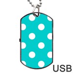 Polka Dots - White on Cyan Dog Tag USB Flash (One Side)