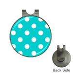 Polka Dots - White on Cyan Golf Ball Marker Hat Clip