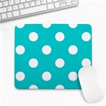 Polka Dots - White on Cyan Large Mousepad