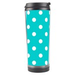 Polka Dots - White on Cyan Travel Tumbler