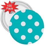 Polka Dots - White on Cyan 3  Button (100 pack)