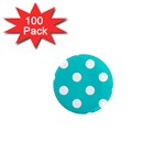 Polka Dots - White on Cyan 1  Mini Magnet (100 pack)