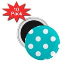 Polka Dots - White on Cyan 1.75  Magnet (10 pack)