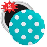 Polka Dots - White on Cyan 3  Magnet (10 pack)