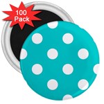 Polka Dots - White on Cyan 3  Magnet (100 pack)