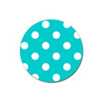 Polka Dots - White on Cyan Magnet 3  (Round)