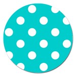 Polka Dots - White on Cyan Magnet 5  (Round)