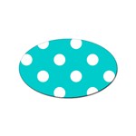 Polka Dots - White on Cyan Sticker Oval (100 pack)