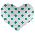 Polka Dots - Verdigris on White Large 19  Premium Heart Shape Cushion