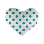 Polka Dots - Verdigris on White Standard 16  Premium Flano Heart Shape Cushion