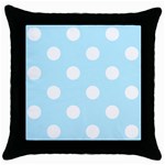 Polka Dots - White on Light Blue Throw Pillow Case (Black)