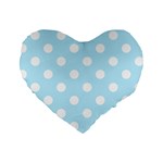 Polka Dots - White on Light Blue Standard 16  Premium Heart Shape Cushion