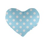 Polka Dots - White on Light Blue Standard 16  Premium Flano Heart Shape Cushion