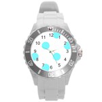 Polka Dots - Electric Blue on White Round Plastic Sport Watch (L)