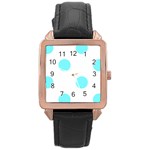 Polka Dots - Electric Blue on White Rose Gold Leather Watch