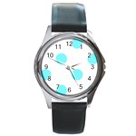 Polka Dots - Electric Blue on White Round Metal Watch