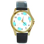 Polka Dots - Electric Blue on White Round Gold Metal Watch