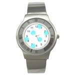 Polka Dots - Electric Blue on White Stainless Steel Watch