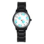 Polka Dots - Electric Blue on White Stainless Steel Round Watch