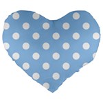 Polka Dots - White on Baby Blue Large 19  Premium Heart Shape Cushion