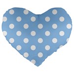 Polka Dots - White on Baby Blue Large 19  Premium Flano Heart Shape Cushion