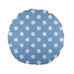 Polka Dots - White on Baby Blue Standard 15  Premium Flano Round Cushion