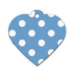 Polka Dots - White on Iceberg Blue Dog Tag Heart (One Side)