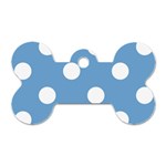 Polka Dots - White on Iceberg Blue Dog Tag Bone (One Side)