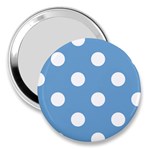 Polka Dots - White on Iceberg Blue 3  Handbag Mirror