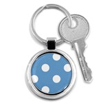 Polka Dots - White on Iceberg Blue Key Chain (Round)