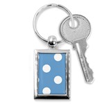 Polka Dots - White on Iceberg Blue Key Chain (Rectangle)